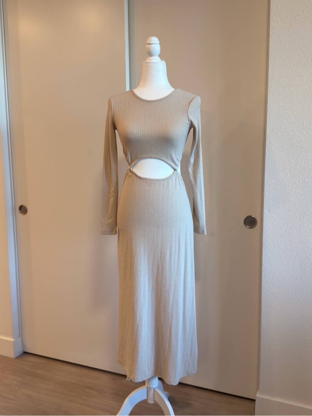 ZARA Long Sleeve Cutout Maxi Dress in Beige NWOT
